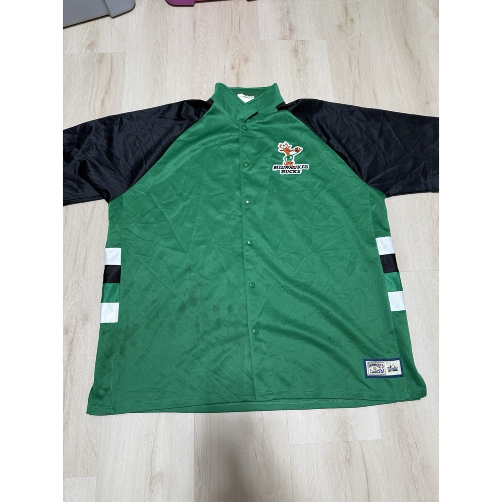 VTG Milwaukee Bucks Warm Up Jersey Mens 3XL Green Hardwood Classics Majestic NBA